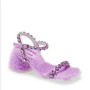 Lavender Purple Fur Rhinestone Sandals Heels